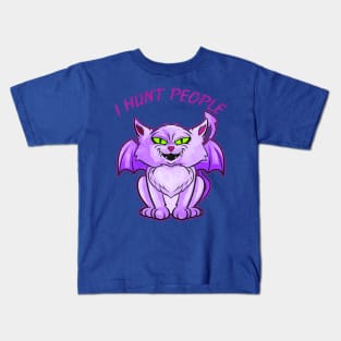 Evil Cat With Wings I Hunt People On Halloween Kids T-Shirt